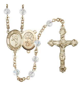 14 Karat Gold 6mm Austrian Crystal Saint Sebastian/Martial Arts Rosary in Crystal