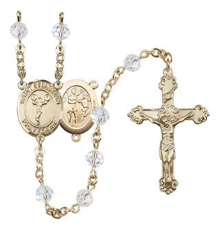 14 Karat Gold 6mm Austrian Crystal Saint Sebastian/Cheerleading Rosary in Crystal