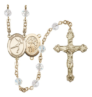 14 Karat Gold 6mm Austrian Crystal Saint Sebastian/Figure Skating Rosary in Crystal