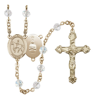 14 Karat Gold 6mm Austrian Crystal Saint Kateri/Equestrian Rosary in Crystal