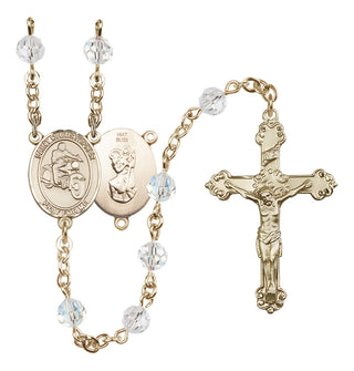 14 Karat Gold 6mm Austrian Crystal Saint Christopher/Motorcycle Rosary in Crystal