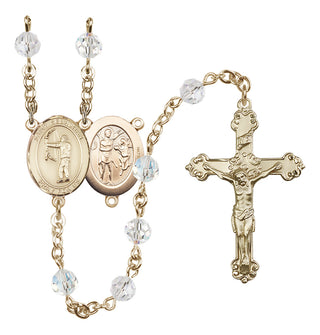 14 Karat Gold 6mm Austrian Crystal Saint Sebastian / Archery Rosary in Crystal