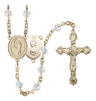 14 Karat Gold 6mm Austrian Crystal Saint Christopher/Archery Rosary in Crystal
