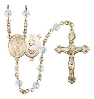 14 Karat Gold 6mm Austrian Crystal Saint Christopher / Rodeo Rosary in Crystal