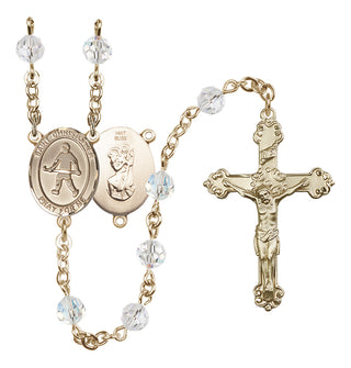 14 Karat Gold 6mm Austrian Crystal Saint Christopher / Field Hockey Rosary in Crystal