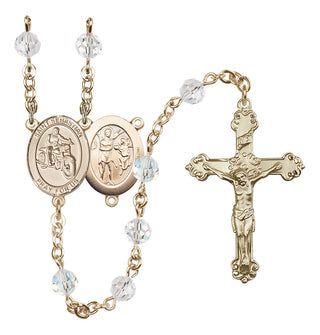 14 Karat Gold 6mm Austrian Crystal Saint Sebastian / Motorcycle Rosary in Crystal