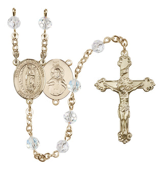 14 Karat Gold 6mm Austrian Crystal Our Lady of Guadalupe Rosary in Crystal