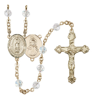 14 Karat Gold 6mm Austrian Crystal Virgen de Guadalupe Rosary in Crystal