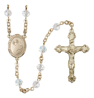 14 Karat Gold 6mm Austrian Crystal Footprints / Cross Rosary in Crystal