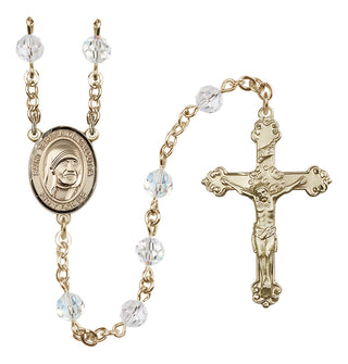 14 Karat Gold 6mm Austrian Crystal Saint Teresa of Calcutta Rosary in Crystal