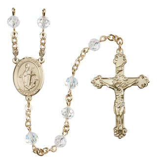 14 Karat Gold 6mm Austrian Crystal Saint Clement Rosary in Crystal