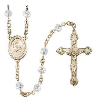 14 Karat Gold 6mm Austrian Crystal Saint Josemaria Escriva Rosary in Crystal