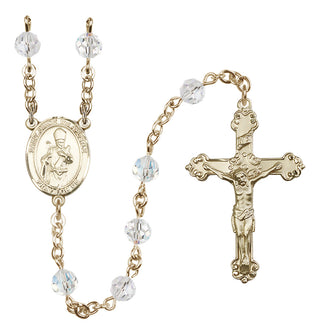 14 Karat Gold 6mm Austrian Crystal Saint Simon the Apostle Rosary in Crystal