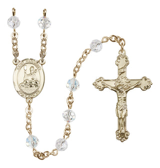 14 Karat Gold 6mm Austrian Crystal Saint Honorius of Amiens Rosary in Crystal