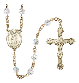 14 Karat Gold 6mm Austrian Crystal Saint Ivo of Kelmartin Rosary in Crystal
