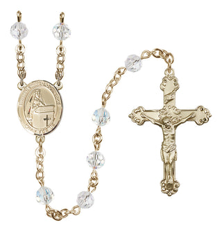 14 Karat Gold 6mm Austrian Crystal Blessed Emilee Doultremont Rosary in Crystal