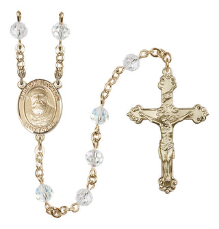 14 Karat Gold 6mm Austrian Crystal Saint Daniel Comboni Rosary in Crystal