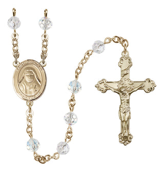 14 Karat Gold 6mm Austrian Crystal Saint Alphonsa of India Rosary in Crystal