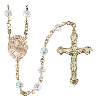 14 Karat Gold 6mm Austrian Crystal Saint Viator of Bergamo Rosary in Crystal