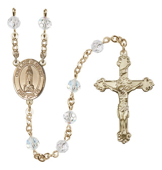 14 Karat Gold 6mm Austrian Crystal Our Lady of Kibeho Rosary in Crystal