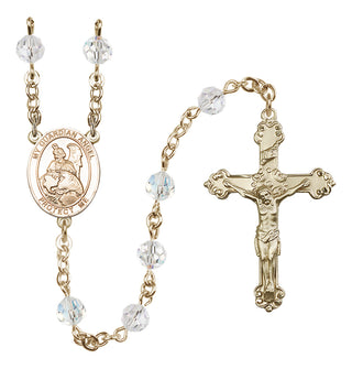 14 Karat Gold 6mm Austrian Crystal Guardian Angel Protector Rosary in Crystal