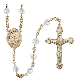 14 Karat Gold 6mm Austrian Crystal Saint Edmund of East Anglia Rosary in Crystal