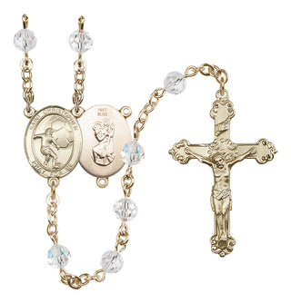 14 Karat Gold 6mm Austrian Crystal Saint Christopher / Football Rosary in Crystal