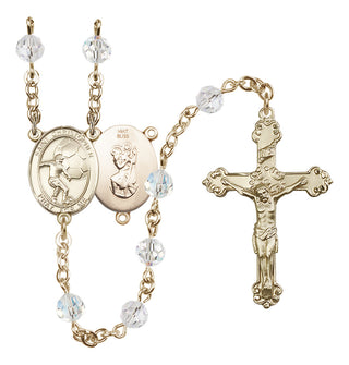 14 Karat Gold 6mm Austrian Crystal Saint Christopher/Soccer Rosary in Crystal
