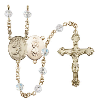 14 Karat Gold 6mm Austrian Crystal Saint Christopher/Track&Field-Men Rosary in Crystal