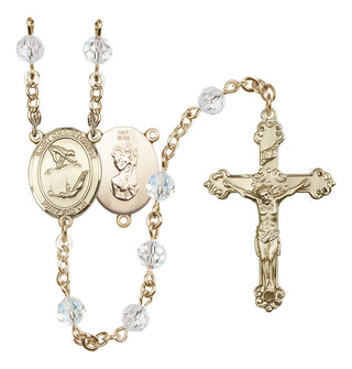14 Karat Gold 6mm Austrian Crystal Saint Christopher/Gymnastics Rosary in Crystal