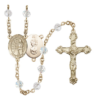 14 Karat Gold 6mm Austrian Crystal Saint Christopher / Karate Rosary in Crystal