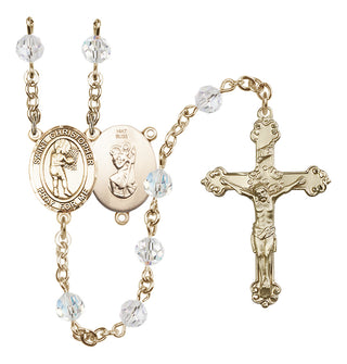 14 Karat Gold 6mm Austrian Crystal Saint Christopher/Basketball-Women Rosary in Crystal