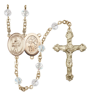 14 Karat Gold 6mm Austrian Crystal Saint Sebastian / Baseball Rosary in Crystal