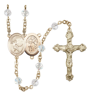 14 Karat Gold 6mm Austrian Crystal Saint Sebastian / Soccer Rosary in Crystal