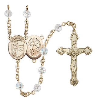 14 Karat Gold 6mm Austrian Crystal Saint Sebastian / Golf Rosary in Crystal