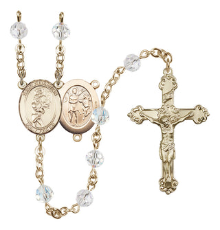 14 Karat Gold 6mm Austrian Crystal Saint Sebastian/Softball Rosary in Crystal