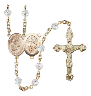 14 Karat Gold 6mm Austrian Crystal Saint Sebastian /Track&Field-Men Rosary in Crystal