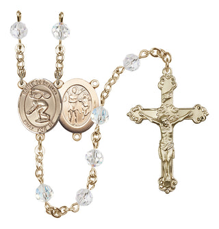 14 Karat Gold 6mm Austrian Crystal Saint Sebastian/Swimming Rosary in Crystal