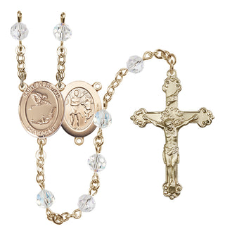 14 Karat Gold 6mm Austrian Crystal Saint Sebastian/Gymnastics Rosary in Crystal