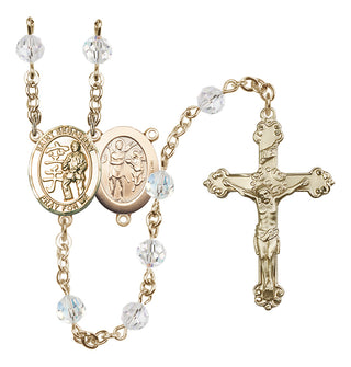 14 Karat Gold 6mm Austrian Crystal Saint Sebastian/Karate Rosary in Crystal