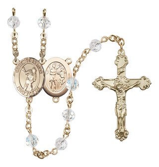 14 Karat Gold 6mm Austrian Crystal Saint Sebastian/Lacrosse Rosary in Crystal