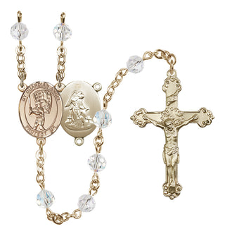 14 Karat Gold 6mm Austrian Crystal Guardian Angel/Baseball Rosary in Crystal