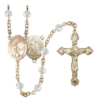 14 Karat Gold 6mm Austrian Crystal Guardian Angel/Soccer Rosary in Crystal