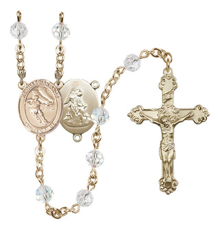 14 Karat Gold 6mm Austrian Crystal Guardian Angel/Hockey Rosary in Crystal