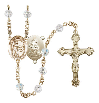14 Karat Gold 6mm Austrian Crystal Guardian Angel/Golf Rosary in Crystal