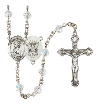 Sterling Silver 6mm Saint Christopher / Navy Rosary