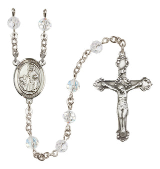 Sterling Silver 6mm Austrian Crystal Saint Dymphna Rosary in Crystal