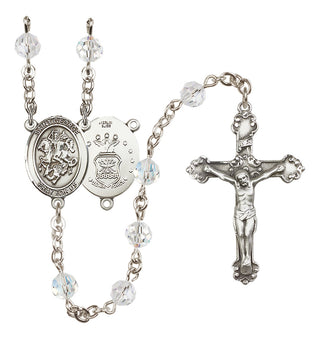 Sterling Silver 6mm Austrian Crystal Saint George / Air Force Rosary in Crystal