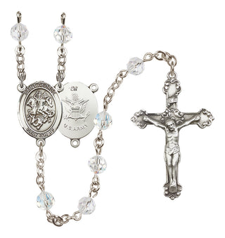 Sterling Silver 6mm Austrian Crystal Saint George / Army Rosary in Crystal