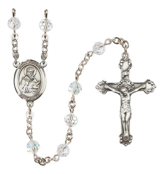 Sterling Silver 6mm Austrian Crystal Saint Isidore of Seville Rosary in Crystal